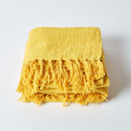 Homescapes Nirvana Slub Cotton Ochre Yellow Throw, 255 X 360 Cm - thumbnail 2