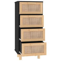 Berkfield Sideboard Black 40X30X90 Cm Solid Wood Pine And Natural Rattan - thumbnail 5