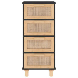 Berkfield Sideboard Black 40X30X90 Cm Solid Wood Pine And Natural Rattan - thumbnail 4