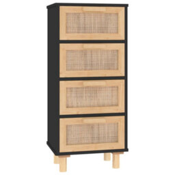 Berkfield Sideboard Black 40X30X90 Cm Solid Wood Pine And Natural Rattan - thumbnail 2