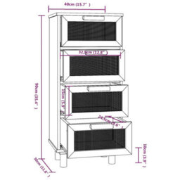 Berkfield Sideboard Black 40X30X90 Cm Solid Wood Pine And Natural Rattan - thumbnail 8