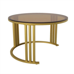 Abrihome 2-In-1 Mdf Coffee Table Set, High Gloss Top & Brown Tempered Glass Side Table, 2 Drawers, 70X70X45 & 50X50X40 Cm - thumbnail 3