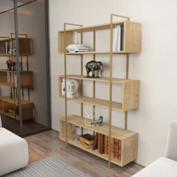 Decorotika Bruti 5-Tier Bookcase Shelving Unit Sapphire Oak Gold - thumbnail 3