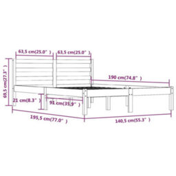 Berkfield Bed Frame Solid Wood Pine 135X190 Cm Double - thumbnail 8