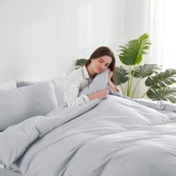 Moonlight Bedding Plain Microfibre 3 Piece Duvet Cover Set With Fitted Sheet, Single (Silver, 135X200Cm) - thumbnail 2