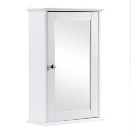 White 1 Door Mirrored Bathroom Wall Cabinet With Shelf - thumbnail 3