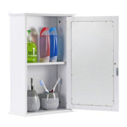 White 1 Door Mirrored Bathroom Wall Cabinet With Shelf - thumbnail 4