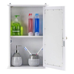 White 1 Door Mirrored Bathroom Wall Cabinet With Shelf - thumbnail 5