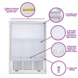 Cream Daylight Roller Blind With Chrome Square Eyelets Free Cut Service By Furnished - (W)60Cm X (L)165Cm - thumbnail 3