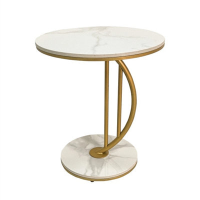 White Gold C Shaped Round Sintered Stone Metal Coffee Centre Table - image 1