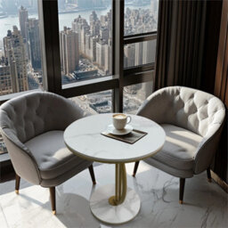 White Gold C Shaped Round Sintered Stone Metal Coffee Centre Table - thumbnail 4