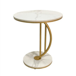White Gold C Shaped Round Sintered Stone Metal Coffee Centre Table - thumbnail 1