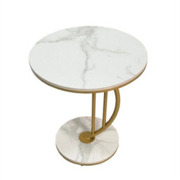 White Gold C Shaped Round Sintered Stone Metal Coffee Centre Table - thumbnail 3