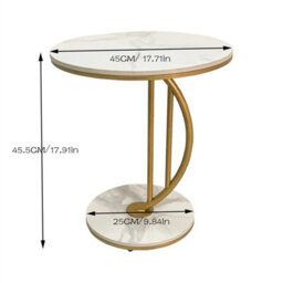 White Gold C Shaped Round Sintered Stone Metal Coffee Centre Table - thumbnail 2