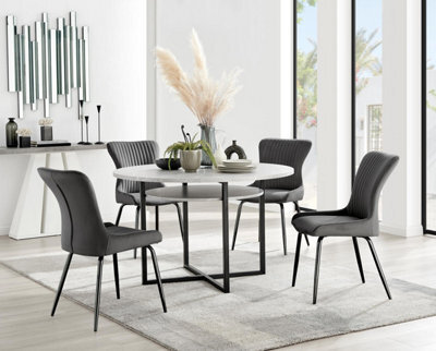 Furniturebox Uk Adley Grey Concrete Effect Storage Dining Table & 4 Dark Grey Nora Black Leg Chairs - image 1
