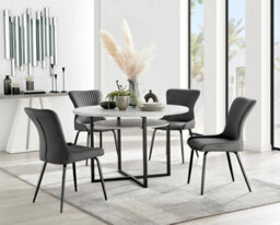 Furniturebox Uk Adley Grey Concrete Effect Storage Dining Table & 4 Dark Grey Nora Black Leg Chairs - thumbnail 1