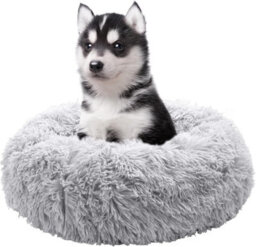 Fur & Bone 50 Cm Washable Plush Donut Dog Bed With Waterproof Non-Slip Base - Grey