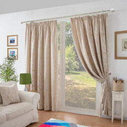 Luxury Living Chenille Jacquard Lined Pencil Pleat Taped Top Curtains Cream