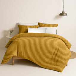 Bedlooms Ochre Stripe Duvet Cover Set, Reversible, Breathable & Hypoallergenic Bedding Pack, Single 135X200Cm - thumbnail 1