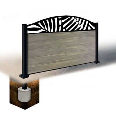 Easycomposite 3Ft Composite Fence Panel & Aluminium Post Sunken In Ground - Greige Boards & Leafy Curved Topper Trellis - image 1