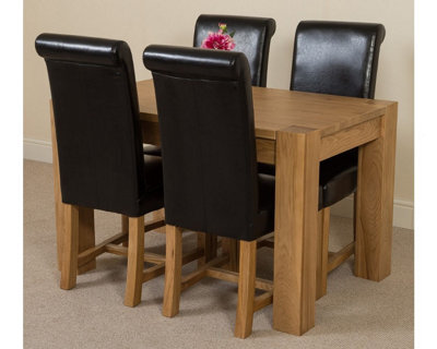 That's Furniture Kuba 125 X 80 Cm Chunky Oak Small Dining Table And 4 Chairs Dining Set With Washington Black Leather Chairs - image 1