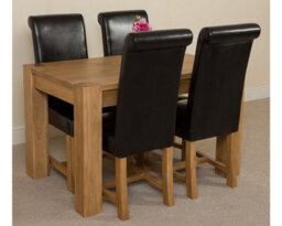 That's Furniture Kuba 125 X 80 Cm Chunky Oak Small Dining Table And 4 Chairs Dining Set With Washington Black Leather Chairs - thumbnail 3
