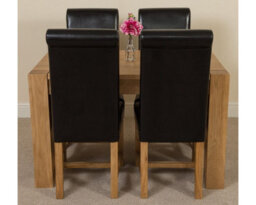 That's Furniture Kuba 125 X 80 Cm Chunky Oak Small Dining Table And 4 Chairs Dining Set With Washington Black Leather Chairs - thumbnail 2