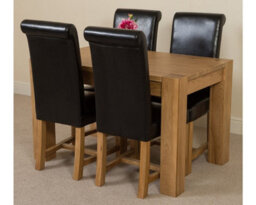 That's Furniture Kuba 125 X 80 Cm Chunky Oak Small Dining Table And 4 Chairs Dining Set With Washington Black Leather Chairs - thumbnail 1