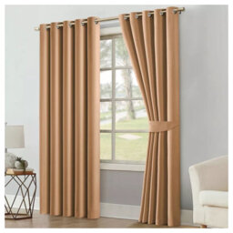 Ameha Beige Plain Blackout Curtain 66''x72'', Ringtop Ready Made Thermal Insulated Eyelet Top Bedroom Living Room Decor - thumbnail 7
