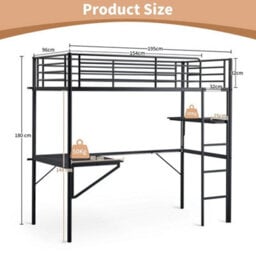 High Sleeper Gaming Bed Single Bunk Bed Study Bed With Storage Shelves/socket - thumbnail 2