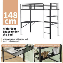 High Sleeper Gaming Bed Single Bunk Bed Study Bed With Storage Shelves/socket - thumbnail 3