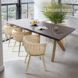 Tectake Set Of 6 Dining Chair Astano - Padded, Velvet, Knot Design, Continuous Backrest  - Sand-Colored/gold - thumbnail 8