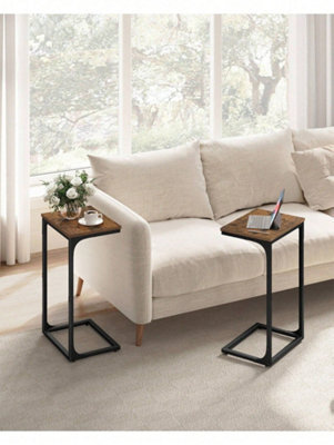 LEDREM C-Shaped Side Table, Set Of 2, Bedside Table, Sofa Side Table, With Metal Frame, Industrial,rustic Brown And Ink Black - image 1