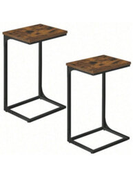 LEDREM C-Shaped Side Table, Set Of 2, Bedside Table, Sofa Side Table, With Metal Frame, Industrial,rustic Brown And Ink Black - thumbnail 7