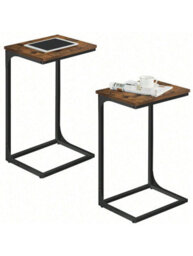 LEDREM C-Shaped Side Table, Set Of 2, Bedside Table, Sofa Side Table, With Metal Frame, Industrial,rustic Brown And Ink Black - thumbnail 6