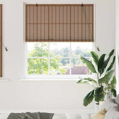 Berkfield Window Blind With Curtains Manual Brown 150 X 160 Cm Bamboo - image 1