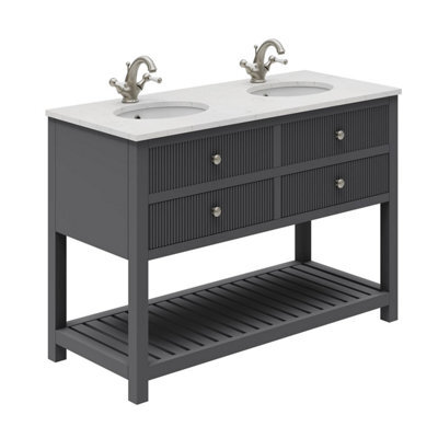 Plum&clay Harper Ribbed Grey Double Freestanding Vanity Unit & Basin Set (W)1200mm