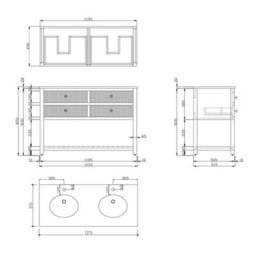 Plum&clay Harper Ribbed Grey Double Freestanding Vanity Unit & Basin Set (W)1200mm - thumbnail 7