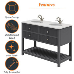 Plum&clay Harper Ribbed Grey Double Freestanding Vanity Unit & Basin Set (W)1200mm - thumbnail 6