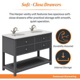 Plum&clay Harper Ribbed Grey Double Freestanding Vanity Unit & Basin Set (W)1200mm - thumbnail 4