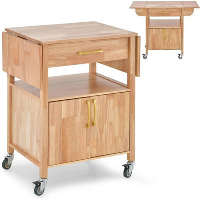 Drop Leaf Kitchen Trolley On Wheels With Storage Cabinet - image 1