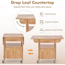 Drop Leaf Kitchen Trolley On Wheels With Storage Cabinet - thumbnail 3