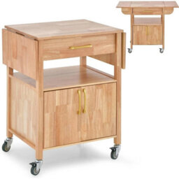 Drop Leaf Kitchen Trolley On Wheels With Storage Cabinet - thumbnail 1
