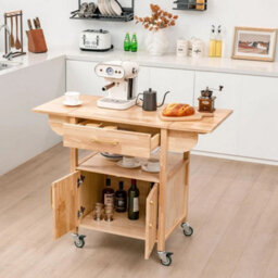 Drop Leaf Kitchen Trolley On Wheels With Storage Cabinet - thumbnail 7