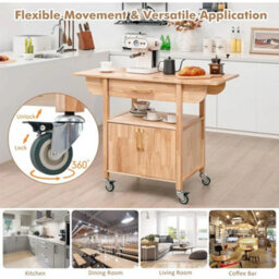 Drop Leaf Kitchen Trolley On Wheels With Storage Cabinet - thumbnail 6