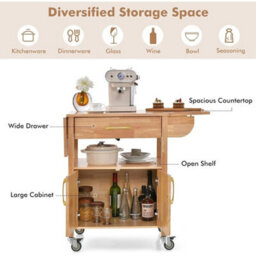 Drop Leaf Kitchen Trolley On Wheels With Storage Cabinet - thumbnail 4