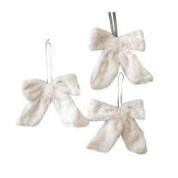 Melody Maison Set Of 3 White Fur Christmas Bow Decorations - 19Cm - thumbnail 5
