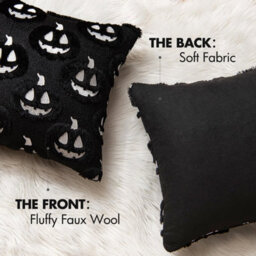 Amorly Halloween Fall Thanksgiving Pumpkin Throw Pillow Covers, Black Soft Plush Faux Wool Cushion Cases,18Inch Decor For Sofa,home,patio - thumbnail 4