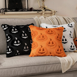 Amorly Halloween Fall Thanksgiving Pumpkin Throw Pillow Covers, Black Soft Plush Faux Wool Cushion Cases,18Inch Decor For Sofa,home,patio - thumbnail 3