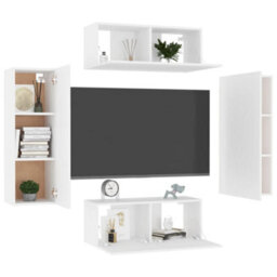 Berkfield 4 Piece Tv Cabinet Set White Engineered Wood - thumbnail 3